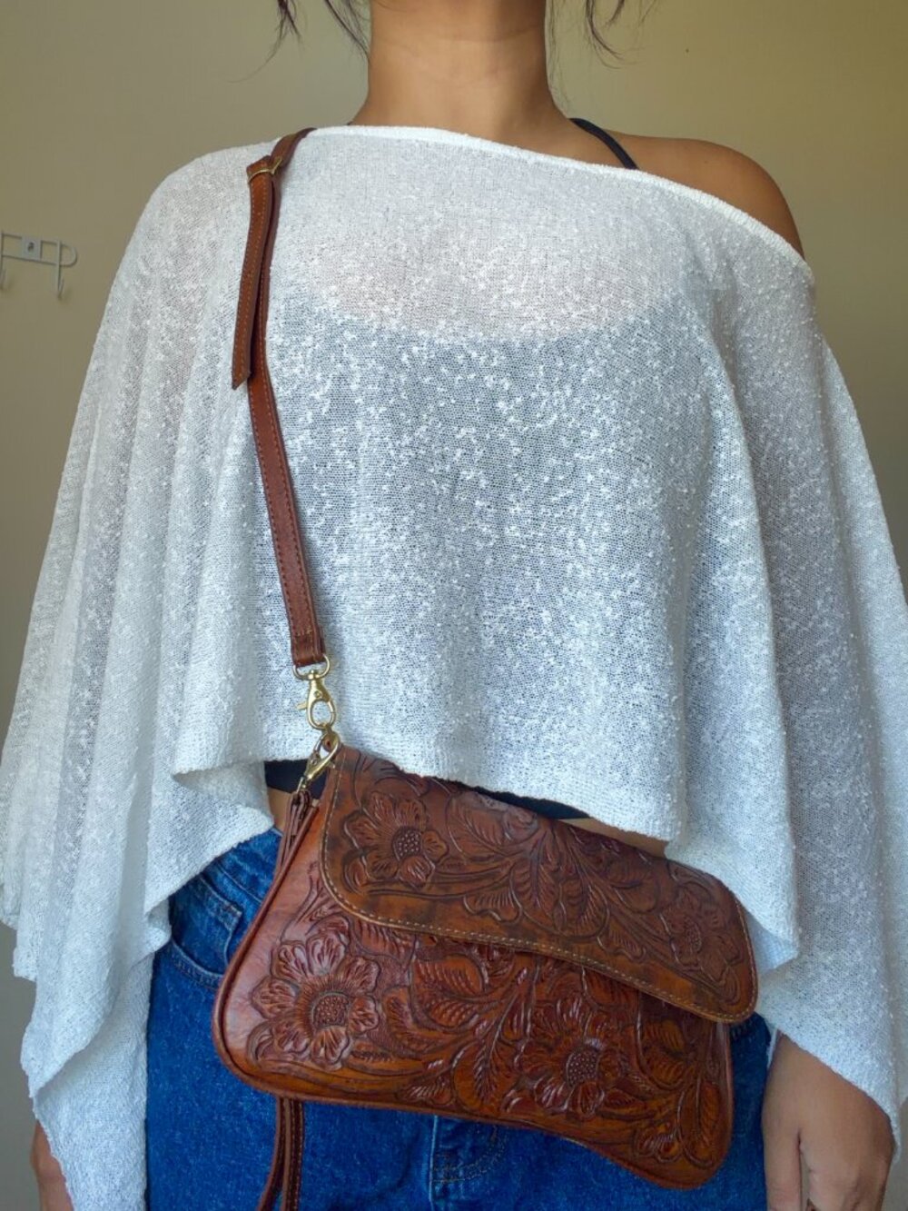 Mauzari Hand Tooled Leather Crossbody Bag | Floral Embossed Purse | Boho Vintage